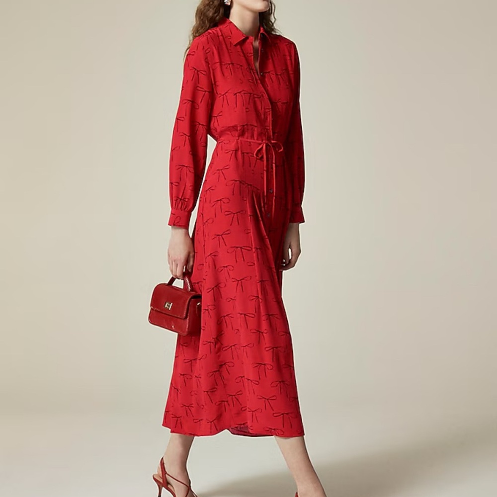 J.Crew Drapey pleated shirtdress in bow print Size-0